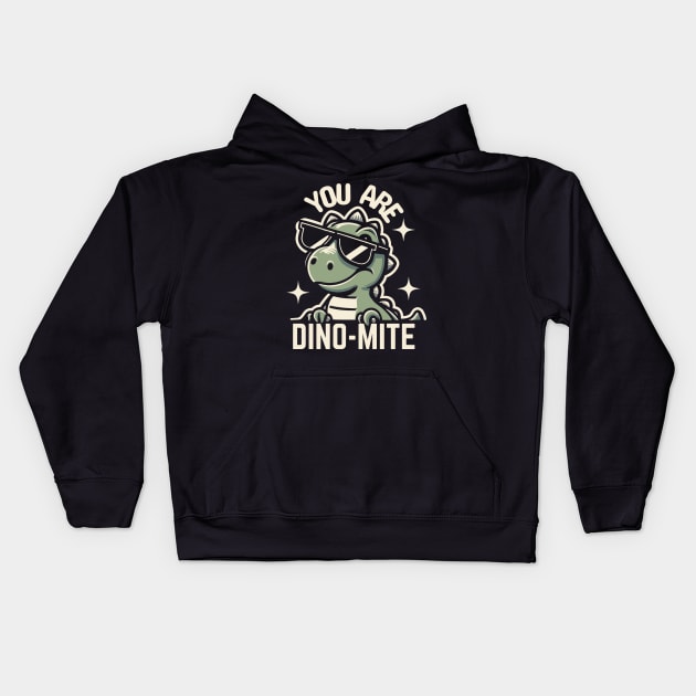 You Are Dino-Mite | Cute baby Dinosaur wearing Glasses | Dinosaur Puns Kids Hoodie by Nora Liak